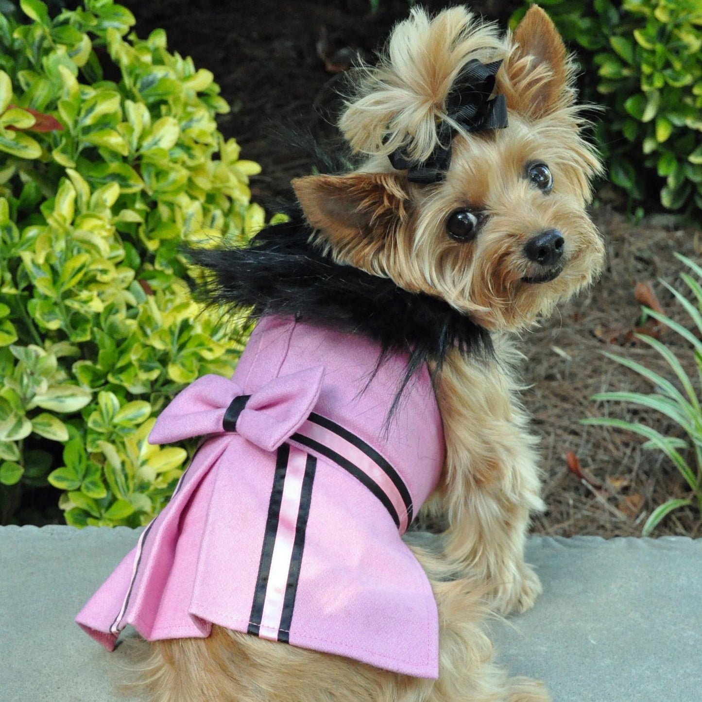 Wool Fur-Trimmed Dog Harness Coat - Pink